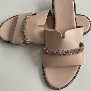 C’M Paris Beige Women Slide with Embellishments.